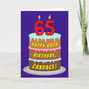 Carte 65e anniversaire : Fun Cake and Candles + Nom pers