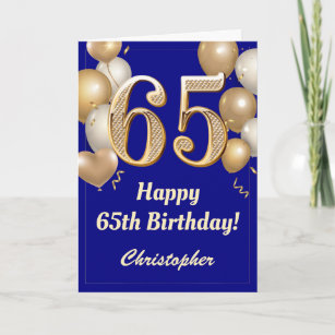 Carte 65e anniversaire Marine Bleu et Ballons d'or Confe