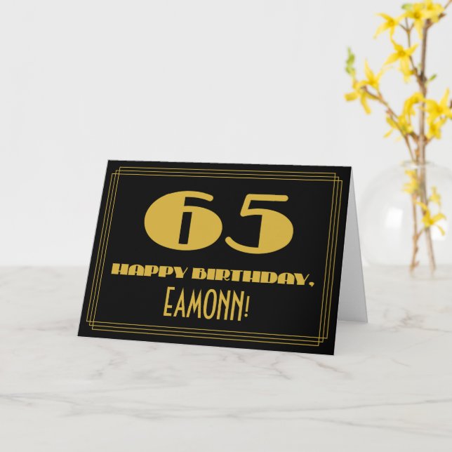 Carte 65e anniversaire : Nom + Art Déco Inspiré Look "65 (Fleur jaune)