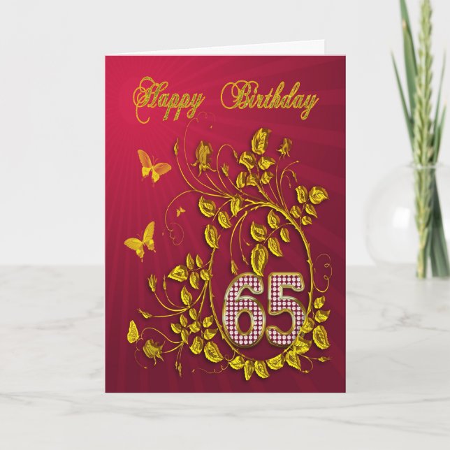 Carte 65e anniversaire papillons dorés (Devant)