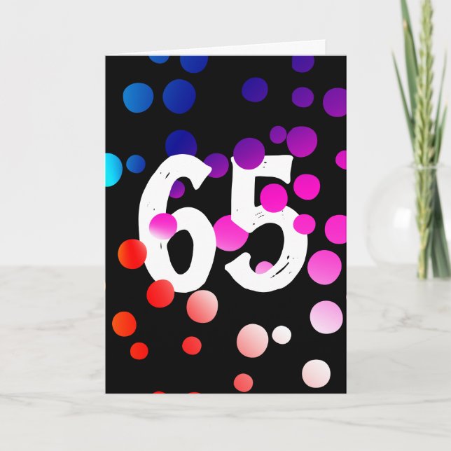 Carte 65e Anniversaire Points Arc-en-ciel sur Fond Noir (Devant)