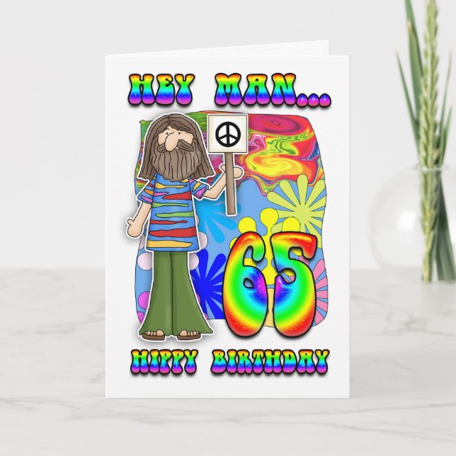 Carte 65e anniversaire super - Hippy Birthday (Devant)