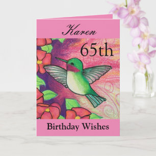 Carte 65e anniversaire Voeux de colibri rose