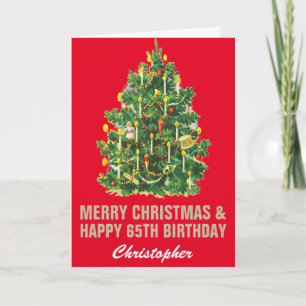 Carte 65e Joyeux Anniversaire et Joyeux Noël Rouge & Or