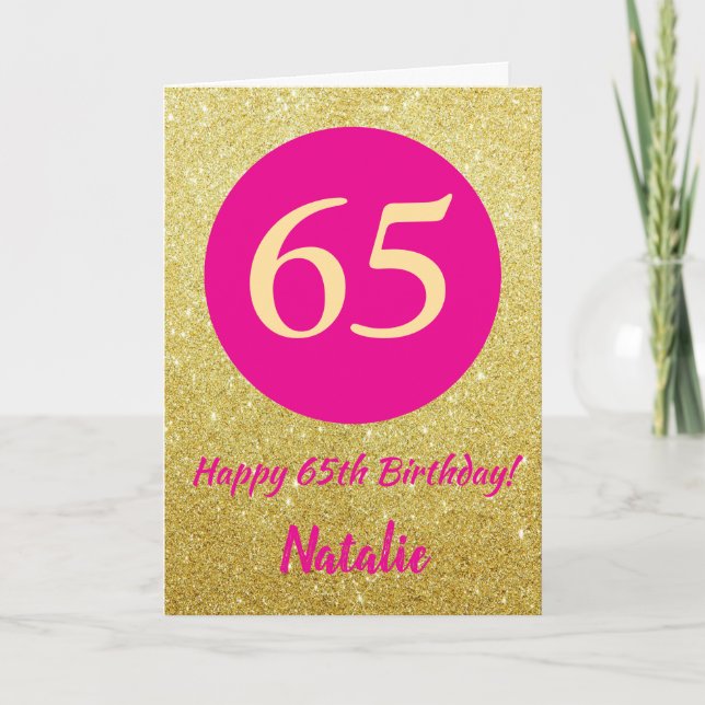 Carte 65e Joyeux anniversaire Hot rose et Parties scinti (Devant)