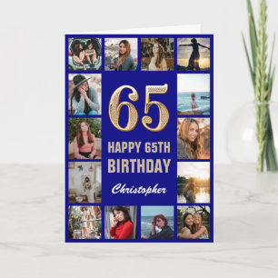 Carte 65e Joyeux Anniversaire Marine Bleu & Gold Photo C