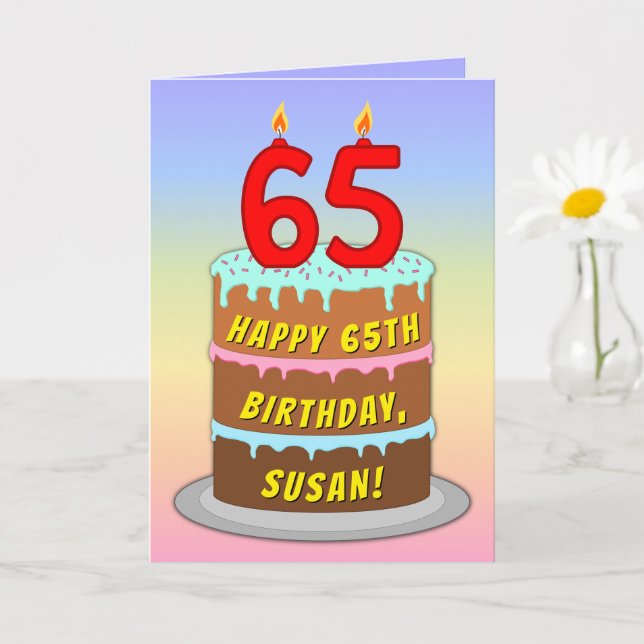 Carte 65th Birthday — Fun Cake & Candles, w/ Custom Name (Petite plante)