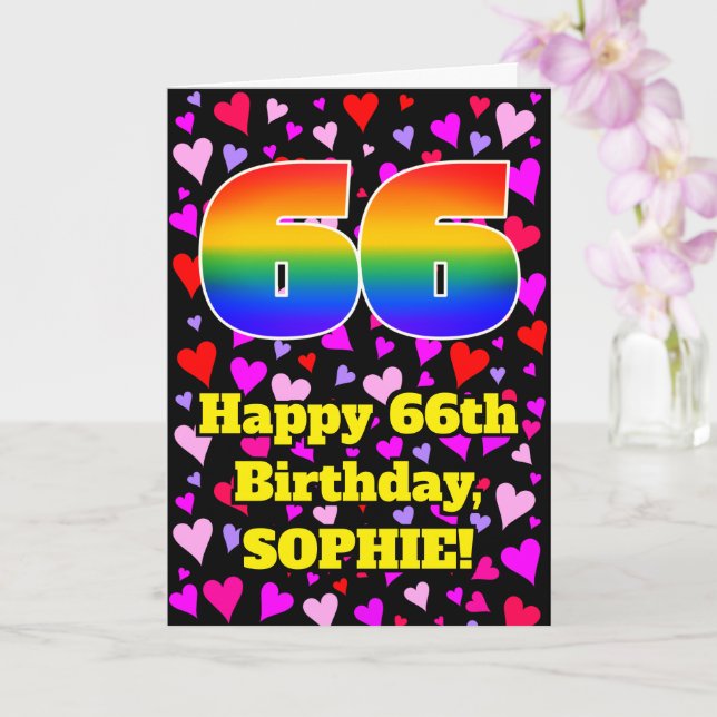 Carte 66e anniversaire : Amour Hearts Motif, Arc en ciel (Orchidée)