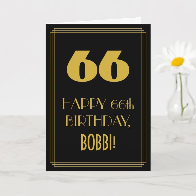 Carte 66e anniversaire - Art Déco Inspiré Look "66" & No (Petite plante)