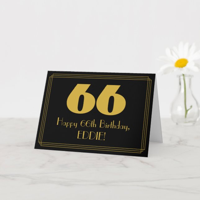 Carte 66e anniversaire : Art Déco Inspiré Look "66" & No (Petite plante)