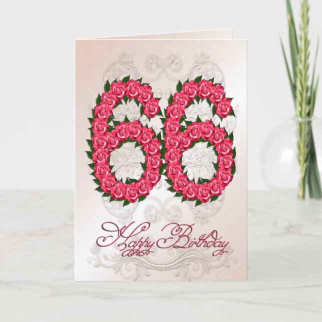 Carte 66e anniversaire avec rose et feuille (Devant)