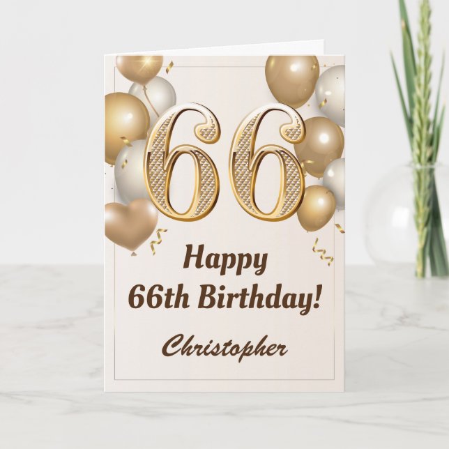 Carte 66e anniversaire Ballons d'or et Confetti Annivers (Devant)