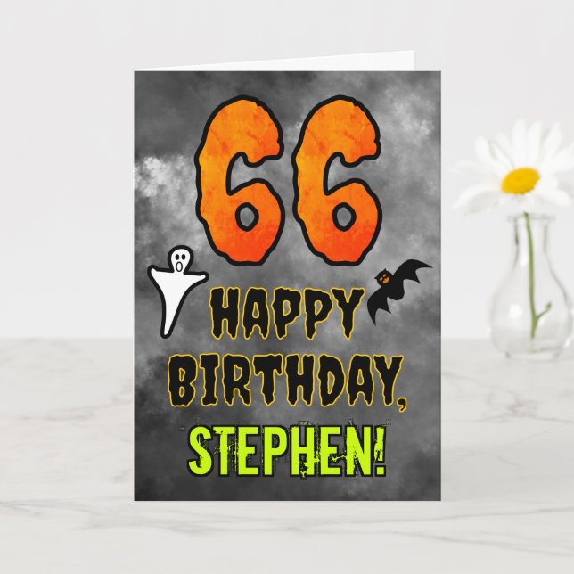 Carte 66e anniversaire : Eerie Halloween Thème + Nom per (Petite plante)