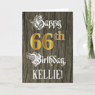 Carte 66e anniversaire : Faux Gold Look + Faux Wood Moti