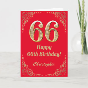 Carte 66e anniversaire Parties scintillant rouge et or