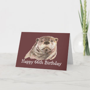 Carte 66e Humour d'anniversaire avec une loutre d'aquare