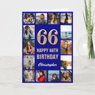Carte 66e Joyeux Anniversaire Marine Bleu & Gold Photo C