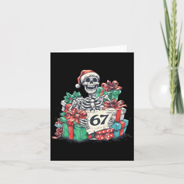 Carte 67 Christmas Skeleton Xmas Santa Hat Six Seven Fun (Devant)