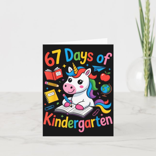 Carte 67 Days Of Kindergarten Cute Unicorn For Teachers  (Devant)