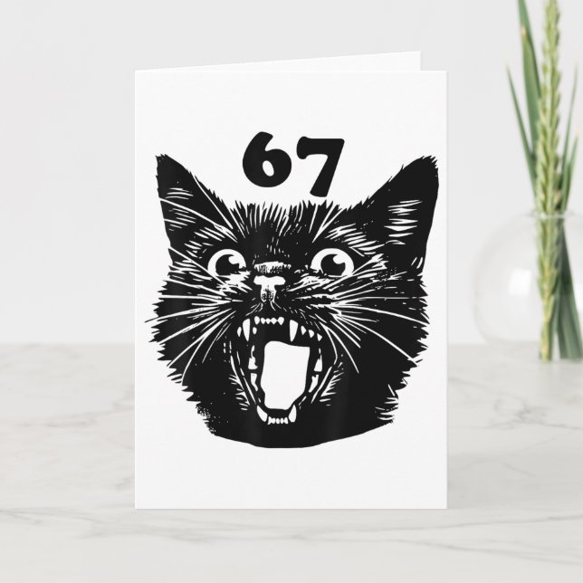 Carte 67 Halloween Black Cat Brainrot Meme Six Seven Gir (Devant)