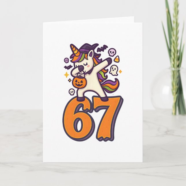 Carte 67 Halloween Licorne Brainrot Meme Six Sept Fille' (Devant)