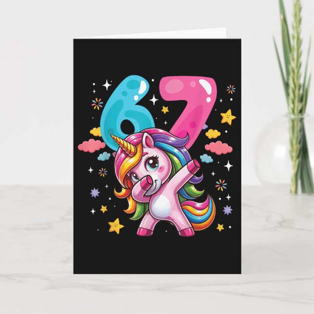 Carte 67 Licorne Mème Pour Filles Six Sept Mème Brainrot (Devant)