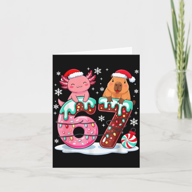Carte 67 Mème Kawaii Axolotl Capybara Noël Crème Glacée (Devant)