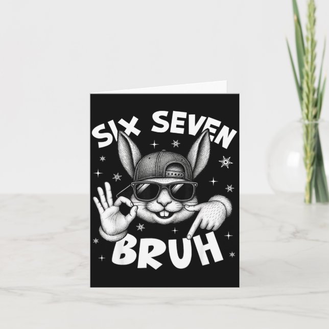 Carte 67 Six Seven Bruh Mignon Visage de Lapin Avec Lune (Devant)