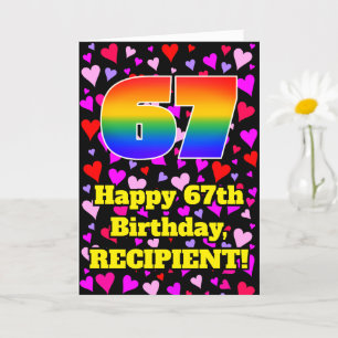 Carte 67e anniversaire : Amour Hearts Motif, Arc-en-ciel
