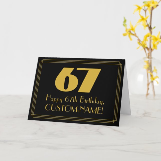 Carte 67e anniversaire : Art Déco Inspiré Look "67" & No (Fleur jaune)