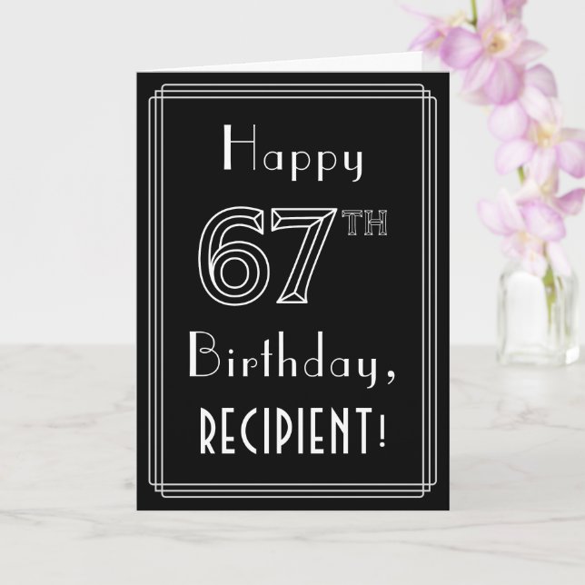 Carte 67e anniversaire : Art Déco Style # 67 & Nom perso (Orchidée)