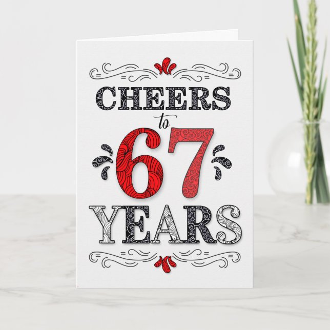 Carte 67e anniversaire Cheers en Motif noir blanc rouge (Devant)