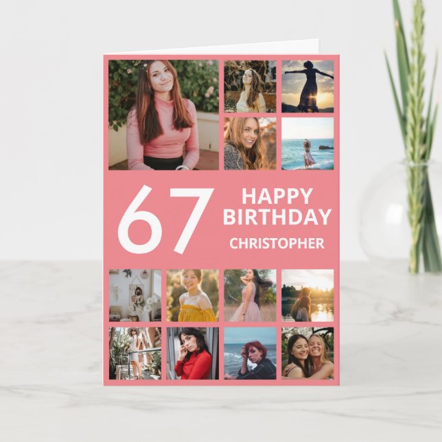 Carte 67e anniversaire Collage photo 13 Photos rose et b (Devant)