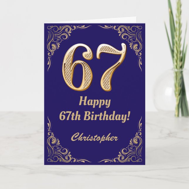 Carte 67e anniversaire Marine Parties scintillant bleu e (Devant)