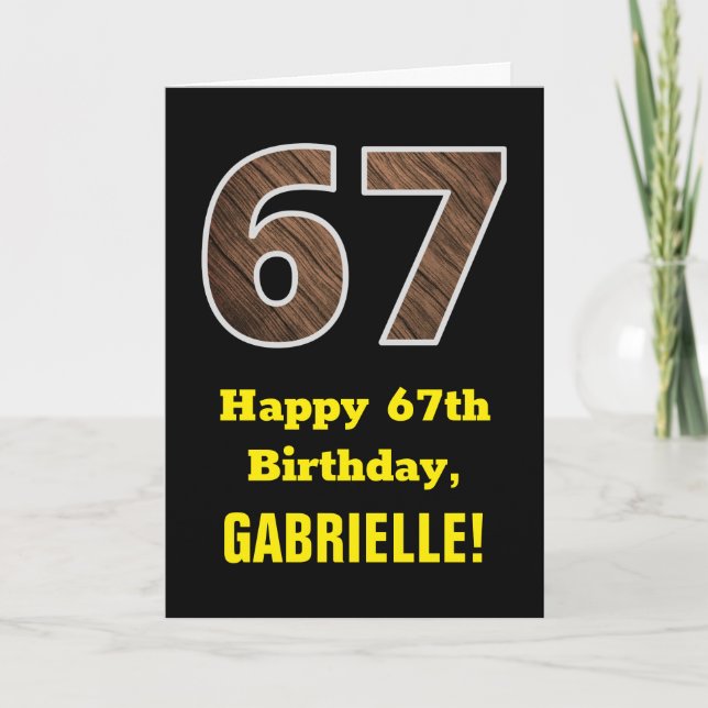 Carte 67e anniversaire : Nom, motif de faux grain de boi (Devant)