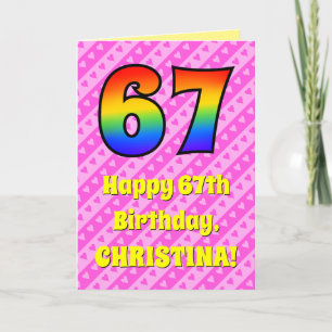 Carte 67e anniversaire : Pink Stripes & Hearts, Arc en c