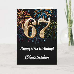 Carte 67e anniversaire Rainbow Fireworks noir et or
