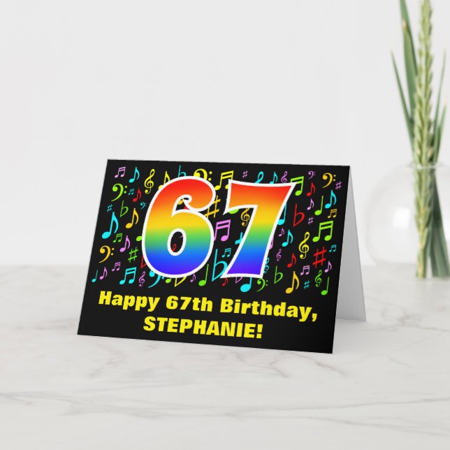 Carte 67e Anniversaire : Symboles Musicaux Colorés & Arc (Devant)