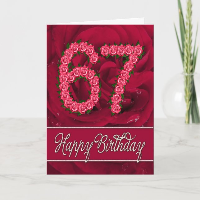 Carte 67ème anniversaire avec rose et feuille (Devant)