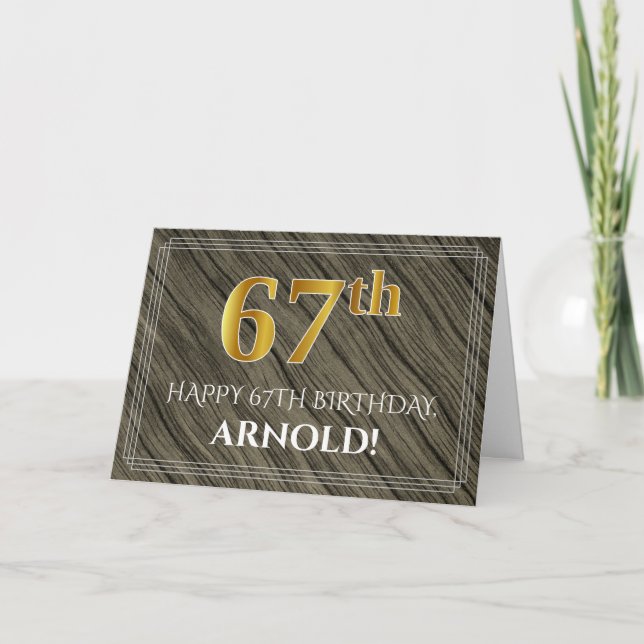 Carte 67ème anniversaire élégant : Faux Wood, Faux Gold  (Devant)