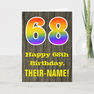 Carte 68e Anniversaire : Aspect Bois Rustique Faux, "68"