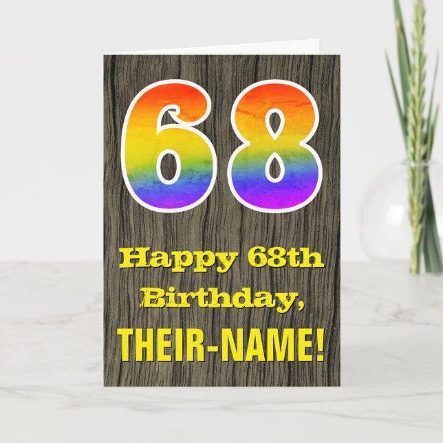 Carte 68e Anniversaire : Aspect Bois Rustique Faux, "68" (Devant)