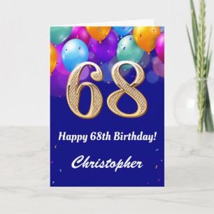 Carte 68e anniversaire Ballons bleu et or couleur marine