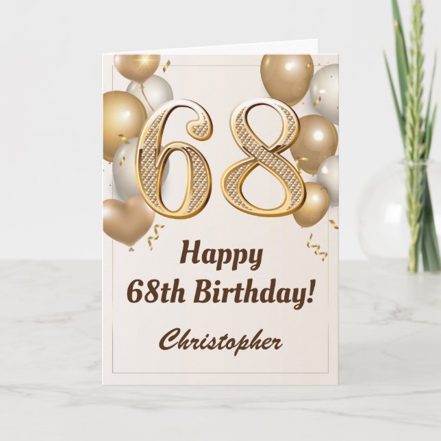 Carte 68e anniversaire Ballons d'or et Confetti Annivers (Devant)