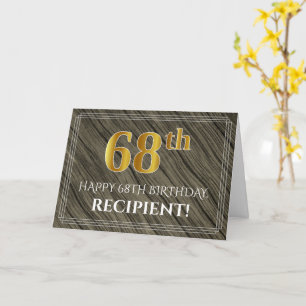 Carte 68e anniversaire élégant : Faux Wood, Faux Gold Lo