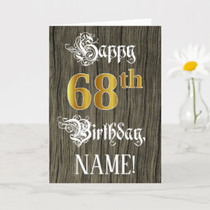 Carte 68e anniversaire : Faux Gold Look + Faux Wood Moti