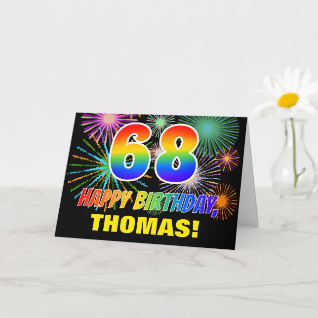 Carte 68e anniversaire : Gras, Amusant, Feux d'artifice, (Petite plante)