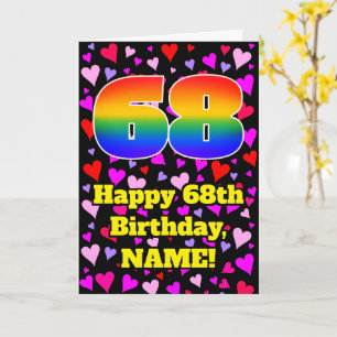 Carte 68e Anniversaire : Motif de cœurs aimants, Arc-en-