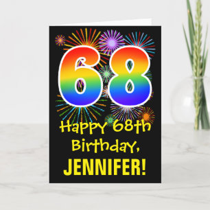 Carte 68e anniversaire : Motif Fun Fireworks + Arc-en-ci