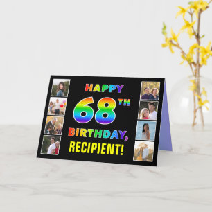 Carte 68e anniversaire : Rainbow Text, Custom Photos & N
